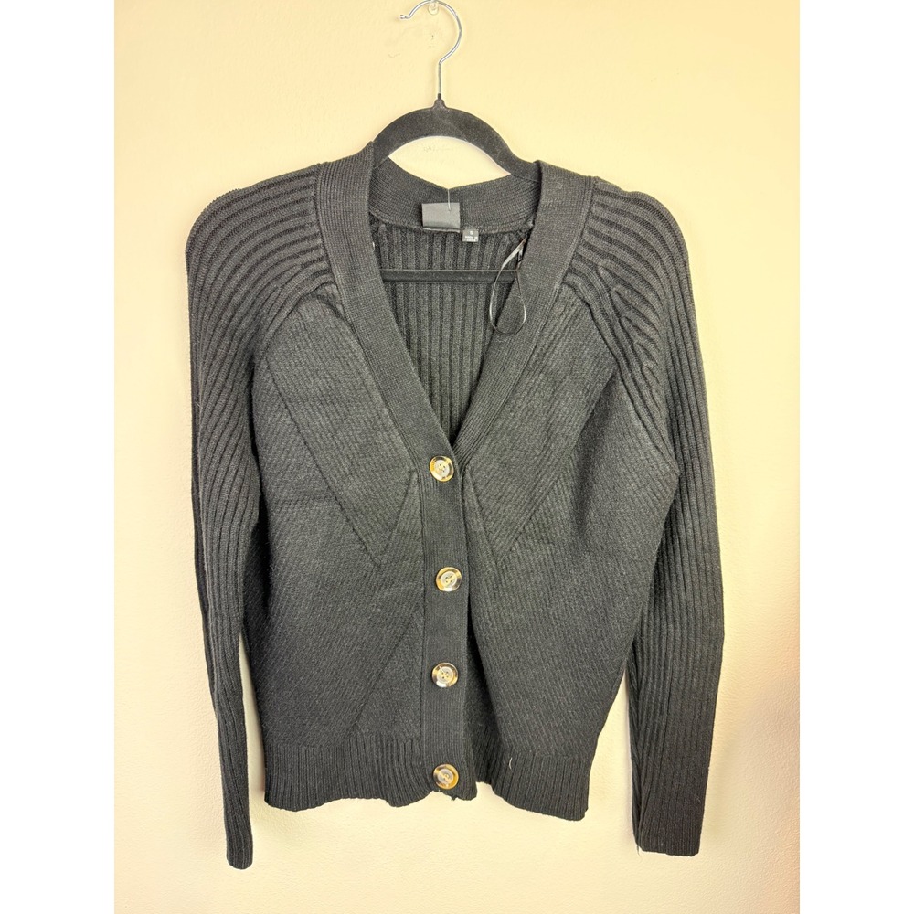 Devotion by Cyrus Black Ribbed V-Neck Button Front Cardigan Sweater Small NWT